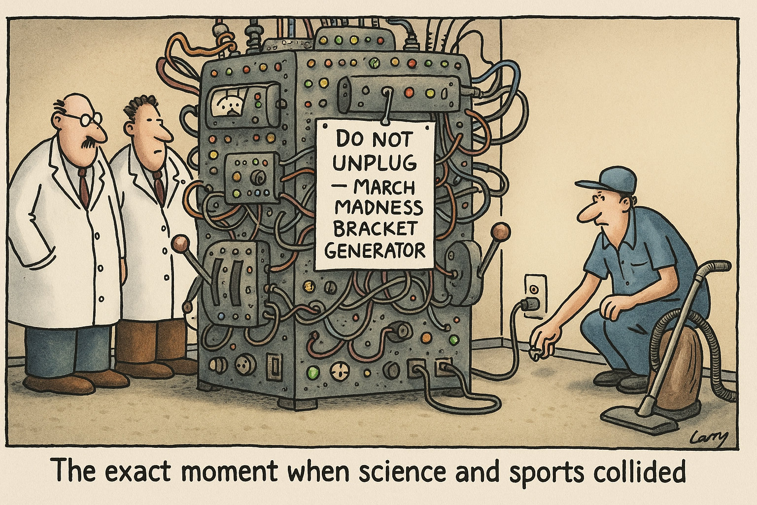 March Madness cartoon-The exact moment when science and sports collided
